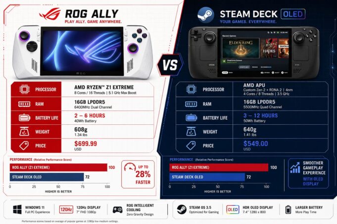 ASUS ROG Ally vs Steam Deck Latest Comparison 2026